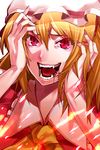  blonde_hair blood colored_eyelashes crazy eyelashes face fangs fingernails flandre_scarlet hands hat highres image_sample irohara_mitabi long_hair md5_mismatch nail_polish older open_mouth pixiv_sample red_eyes side_ponytail slit_pupils smile solo touhou 