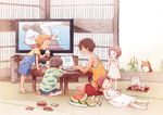  3boys animal barefoot child computer dog dress drinking feet food fruit glasses goggles goggles_on_head hair_bobbles hair_ornament hanafuda hayate_(summer_wars) ikezawa_kazuma indian_style indoors king_kazuma laptop mole multiple_boys multiple_girls profile short_hair shorts sitting sleeping standing summer_wars sweatdrop table television tiptoes tray twintails wariza watermelon yuu_(plasm) 