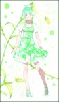  akizuki_ryou bracelet crossdressing dress earrings flower green_nails idolmaster idolmaster_dearly_stars jewelry lily_(flower) male_focus nail_polish oku_(okumen) otoko_no_ko sandals smile solo toenails 