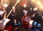  ashitaba_sakura black_hair bokura_wa_piacere brown_hair concert guitar hasukawa_mizuki instrument multiple_girls painpa red_hair short_hair skirt striped striped_legwear suzuki_ayaka takano_kotoko thighhighs uniform 