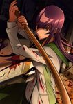  absurdres artist_request blood busujima_saeko highres highschool_of_the_dead long_hair purple_hair school_uniform serafuku solo sword weapon 