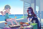  barefoot blue_sky cake drink eating feet feet_in_food feet_on_table food fruit maid ocean original redhead sky strawberry sunlight tako_ashin water window_pane wink 