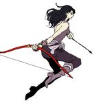  1girl arrow bare_shoulders black_hair boots bow_(weapon) female final_fantasy final_fantasy_ii full_body high_heels long_hair lowres maria_(ff2) rika_(artist) shoes simple_background solo weapon white_background 
