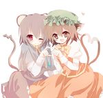  animal_ears bad_id bad_pixiv_id brown_hair cat_ears cat_tail chen earrings grey_hair heart heart_tail jewelry mouse_ears mouse_tail multiple_girls multiple_tails nazrin pendant red_eyes short_hair tail touhou yukimiya_(parupunta) 