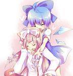  ahoge bad_id bad_pixiv_id blue_hair bow cirno fujiwara_no_mokou hair_bow long_hair multiple_girls rarami silver_hair touhou wings 