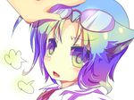  animal_ears bad_id bad_pixiv_id blue_hair breath cat_ears copyright_request hand_on_another's_head open_mouth purple_eyes rarami solo_focus 