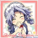  braid gift hairband ham_(points) happy_valentine holding holding_gift izayoi_sakuya solo touhou twin_braids valentine 