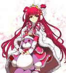  aoguu beatmania beatmania_iidx crown dress headphones long_hair red_eyes red_hair smile solo stuffed_animal stuffed_toy teddy_bear two_side_up umegiri_ameto 