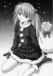  christmas greyscale highres izurumi long_hair monochrome neon_genesis_evangelion solo souryuu_asuka_langley 