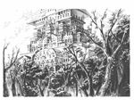  forest greyscale landscape mansion monochrome nature no_humans original scenery traditional_media 
