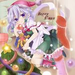  bad_id bad_pixiv_id blue_eyes christmas gift hat highres izayoi_sakuya nekosugi_(hoshi) ribbon santa_hat short_hair solo touhou 