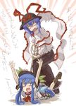  blue_hair collar hat hinanawi_tenshi kingin multiple_girls nagae_iku ribbon touhou translated 