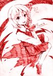  hair_ribbon monochrome pink_background red ribbon rumia solo touhou traditional_media vent_arbre 