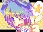  bad_id bad_pixiv_id bow cirno gradient_hair hair_bow multicolored multicolored_eyes multicolored_hair one_eye_closed open_mouth rarami solo touhou 