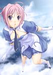 :o ascoeur bad_id bad_pixiv_id blue_skirt blush breasts cleavage cloud day elbow_gloves flying gloves kiddy_girl-and kiddy_grade large_breasts necktie pink_hair purple_eyes short_hair skirt sky solo tenkuu_nozora 