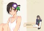  androgynous black_hair flower frown hair_flower hair_ornament ikezawa_kazuma kumonosuke otoko_no_ko short_hair sitting summer_wars tank_top 