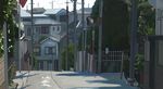  bad_pixiv_id city house mirror no_humans original pole road scenery sign street traffic_mirror umishima_senbon 