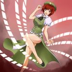  blue_eyes brown_hair china_dress chinese_clothes commentary_request cosplay dress hat hong_meiling hong_meiling_(cosplay) meiko short_hair smile solo touhou ts vocaloid 