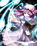  :&lt; book foreshortening frown hands hat long_hair magic miya9 patchouli_knowledge pointing purple_eyes purple_hair serious solo touhou 