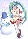  :d ^_^ ^o^ aqua_hair aqua_nails bad_id bad_pixiv_id blue_scarf blush boots bow bow_legwear brown_footwear bucket closed_eyes full_body hatsune_miku legs long_hair nail_polish open_mouth panties pantyshot pantyshot_(standing) plaid plaid_scarf pom_pom_(clothes) red_scarf ryo scarf smile snow snowing snowman solo standing thighhighs trowel twintails underwear upskirt v vocaloid white_legwear white_panties winter_clothes 