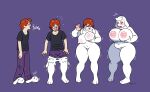  2024 absurd_res anthro big_breasts black_clothing black_shirt black_topwear blackshirtboy blush boss_monster_(undertale) bottomwear breast_growth breasts clothing digital_media_(artwork) eyewear featureless_crotch female gender_transformation glasses goo_transformation growth hair hi_res horn horn_growth human human_to_anthro male mammal mtf_transformation navel nipples nude open_mouth pants purple_background red_hair sequence shirt simple_background solo species_transformation standing surprise thick_thighs topwear toriel transformation undertale_(series) weight_gain white_body wide_hips 