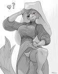  anthro blush bodily_fluids breasts brooch camel_toe canid canine clothed clothing clothing_lift disney dress dress_lift female fluffy fluffy_tail fox front_view genital_fluids greyscale headdress heart_symbol hi_res jewelry maid_marian mammal monochrome necklace panties pussy_juice_through_clothing robin_hood_(disney) smile solo tail underwear vaginal_fluids wet wet_clothing xerun 