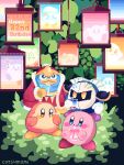  2024 3:4 aliasing alien anthro artist_name avian beverage bird blue_body blue_feathers clothing colored cotsumami dated digital_media_(artwork) drinking drinking_straw english_text feathers group happy_birthday hi_res japanese_description king_dedede kirby kirby_(series) male mask meta_knight nintendo orange_body penguin pink_body pixel_(artwork) red_clothing red_robe robe tea text waddle_dee waddling_head 