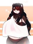 anthro bear big_breasts breasts female giant_panda hair hi_res huge_breasts long_hair mammal pink_kutal23 sleeping solo solo_focus