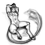 1:1 anthro beard big_clitoris bovid caprine clitoris facial_hair felid fluffy fluffy_tail genitals goat hair hi_res hooves hybrid lion long_hair long_tail looking_at_viewer male mammal monochrome muscular mythological_creature mythology pantherine pecs pose pussy solo tail tdick umamipenis