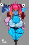  adelia_(changbae) big_breasts biped blush bodily_fluids breasts camel_toe changbae cleavage clitoris_outline clothed clothing female goblin heart_symbol hi_res huge_breasts looking_at_viewer not_furry short_stack simple_background smile sweat thick_thighs tongue tongue_out 