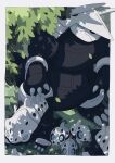  absurdres aggron armor aron blue_sclera border claws closed_eyes colored_sclera grass hida_rite highres lairon no_humans outdoors plant pokemon standing white_border 