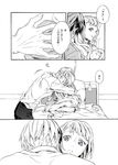  2girls baby blanket blue_eyes comic elle_mel_martha family greyscale hug lal_mel_martha long_hair ludger_will_kresnik miho_(mi) monochrome multiple_girls necktie pillow purple_eyes spoilers tales_of_(series) tales_of_xillia tales_of_xillia_2 translation_request 