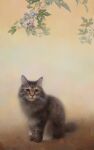  animal animal_focus branch brown_background cat highres leaf no_humans oil_painting_(medium) original painting_(medium) plant realistic traditional_media uno_kazuhiro whiskers 