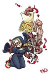  blonde_hair breasts closed_eyes cross cross_necklace double_(skullgirls) eating extra_arms extra_eyes extra_mouth food habit highres inverted_cross jewelry mario_grant medium_breasts monster necklace non-web_source nun pizza short_hair skateboard skullgirls 