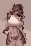  anthro belly bow_accessory clothed clothing curled_hair female frieder1 hair hi_res jewelry looking_at_viewer panties piercing pigtails solo underwear white_clothing wide_hips 