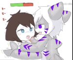  anthro bodily_fluids breasts changed_(video_game) duo ender_(character) endervr female fish french_kissing human kissing male male/female mammal marine puro_(changed) purple_eyes saliva saliva_string shark the_shark_(changed) tongue tongue_out 