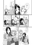  6+girls ? akiyama_mio blush comic fukutarou_(enji127) greyscale hair_down hug k-on! monochrome multiple_girls multiple_persona tainaka_ritsu thinking translated 
