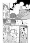  blush closed_eyes comic greyscale hatsune_miku long_hair megurine_luka monochrome multiple_girls sekihara_umina translation_request twintails vocaloid yuri 