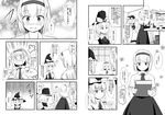  2girls a_(aaaaaaaaaaw) alice_margatroid blush book braid capelet comic doll greyscale hairband hat kirisame_marisa monochrome multiple_girls open_mouth ribbon shanghai_doll short_hair smile table touhou translation_request witch_hat 