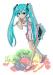  apron hair_ornament hairclip hatsune_miku highres ladle long_hair slippers smile solo twintails vocaloid yuta1147 