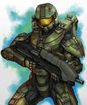  armor assault_rifle bullpup damaged gun halo_(game) halo_4 hdfm helmet highres ma5 male_focus master_chief power_suit rifle solo spartan weapon 