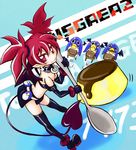  bat_wings bent_over blush boots choker demon_girl demon_tail disgaea earrings etna flat_chest food jewelry long_hair mairu_dou makai_senki_disgaea_2 oversized_object pointy_ears prinny pudding red_eyes red_hair skirt skull smile spoon tail thigh_boots thighhighs twintails wings 