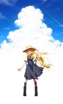  air blonde_hair closed_eyes cloud hat highres kamio_misuzu long_hair school_uniform setto solo sun_hat very_long_hair 