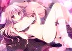  animal_ears bare_shoulders black_bra black_panties blush bra breasts curtains dog_ears dog_tail large_breasts long_hair looking_at_viewer lying on_back original panties pink_eyes pink_hair shiratama_(shiratamaco) solo tail underwear underwear_only 