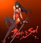  absurdres black_eyes black_hair blade_&amp;_soul boots bracelet breasts china_dress chinese_clothes cleavage dress front-seamed_legwear highres jewelry kim_hyung_tae large_breasts long_hair red_dress seamed_legwear sword tattoo thighhighs weapon 