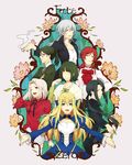  6+girls alternate_hairstyle artoria_pendragon_(all) blue_eyes blue_hair bow braid fate/zero fate_(series) green_eyes green_hair hair_bow highres hisau_maiya irisviel_von_einzbern juliet_sleeves long_hair long_sleeves multiple_girls natalia_kaminski otoko_no_ko outstretched_arms piroshiki123 ponytail puffy_sleeves red_eyes red_hair saber short_hair sola-ui_nuada-re_sophia-ri toosaka_aoi waver_velvet white_hair 