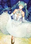  bad_id bad_pixiv_id bare_shoulders bridal_gauntlets center_opening closed_eyes corset dress green_hair hatsune_miku long_hair nagu solo twintails vocaloid 