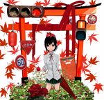  black_hair flower japanese_postal_mark lantern leaf original postbox_(outgoing_mail) red ribbon rose ryoun short_hair sign solo torii traffic_light umbrella 