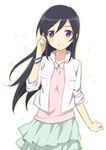  aragaki_ayase black_hair blush jewelry kamekoya_sato long_hair looking_at_viewer necklace ore_no_imouto_ga_konna_ni_kawaii_wake_ga_nai purple_eyes skirt smile solo white_background 