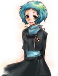  aqua_eyes aqua_hair blush cruithne persona persona_3 school_uniform short_hair smile solo yamagishi_fuuka 